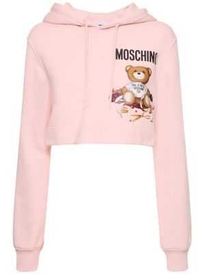 Kokvilnas kapučdžemperis ar apdruku džersija Moschino rozā