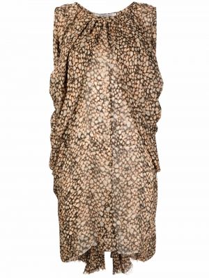 Hedvábné šaty bez rukávů s potiskem Yves Saint Laurent Pre-owned - béžová