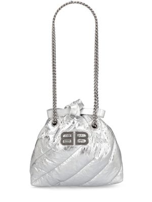 Prošivena kožna shopper torbica Balenciaga srebrena