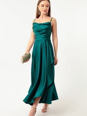 Атласное платье миди с рюшами Lafaba зеленое