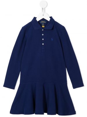 Utsvängd klänning med broderi för tjejer Ralph Lauren Kids blå