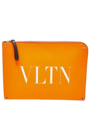 Kopertówka skórzana Valentino Vintage pomarańczowa