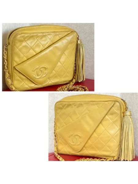 Bolso cruzado de cuero retro Chanel Vintage amarillo