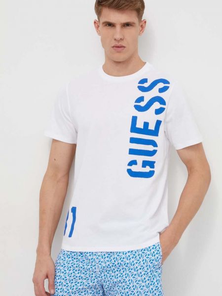 Хлопковая футболка с принтом Guess белая