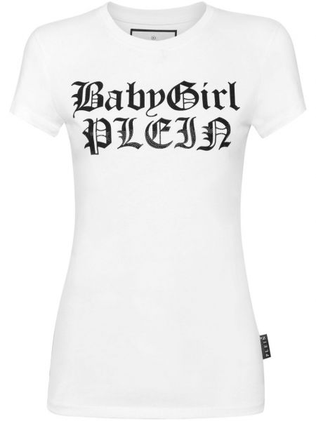 T-shirt i bomuld med rhinsten Philipp Plein hvid