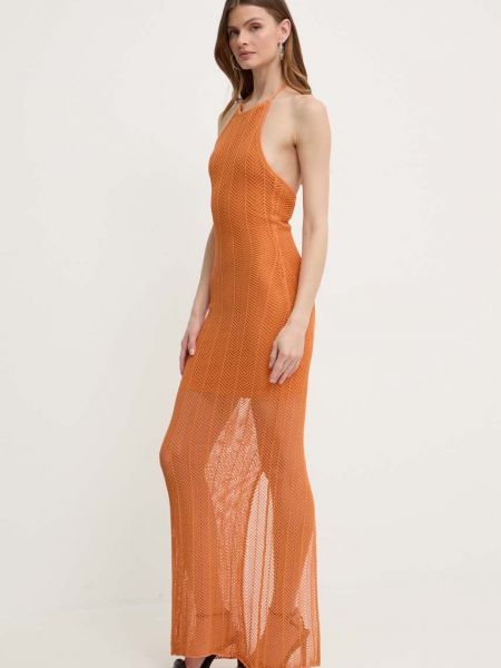 Sukienka długa dopasowana Guess pomarańczowa