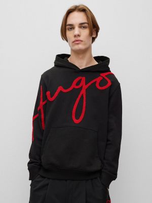 Sudadera con capucha con bordado Hugo negro