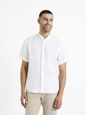 Λινό πουκάμισο Celio λευκό