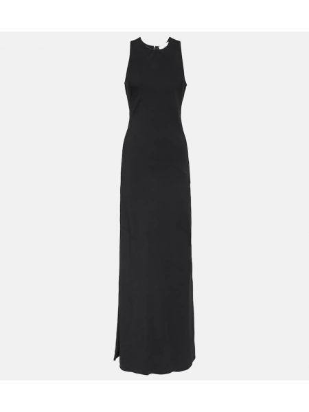 Saténové dlouhé šaty jersey bez rukávů Ami Paris černé