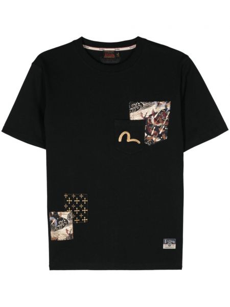 Bavlněné tričko s výšivkou Evisu černé