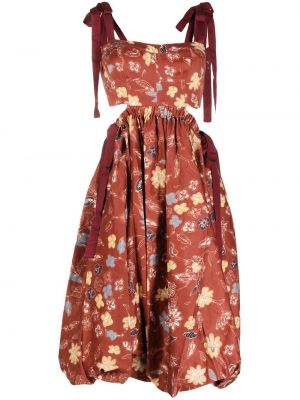 Sukienka midi w kwiatki z nadrukiem Ulla Johnson czerwona