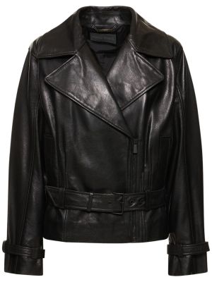 Oversized usnjena jakna Alberta Ferretti črna