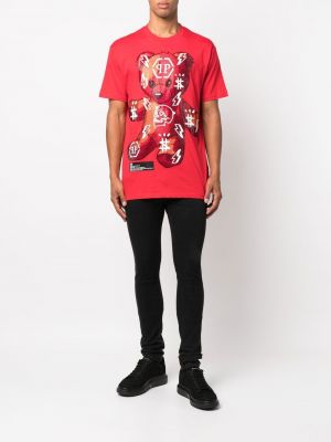 T-krekls ar apdruku Philipp Plein sarkans