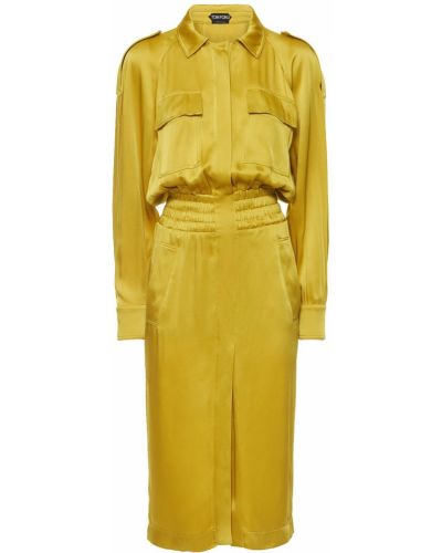Сатенена миди рокля Tom Ford жълто
