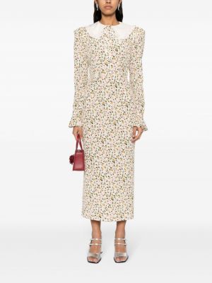 Robe longue en soie à fleurs à imprimé Alessandra Rich beige