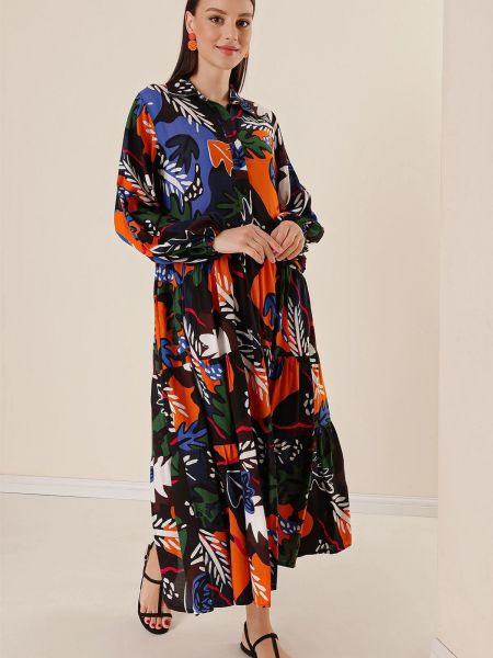 Oversized viskózové dlouhé šaty s knoflíky By Saygı khaki