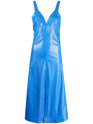 Kožené midi šaty s výstrihom do v Stella Mccartney modrá