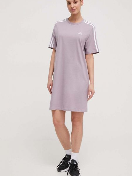 Sukienka mini bawełniana oversize Adidas fioletowa
