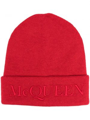 Dzianinowa haftowana czapka Alexander Mcqueen czerwona
