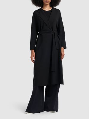Krepový vlnený kabát 's Max Mara čierna