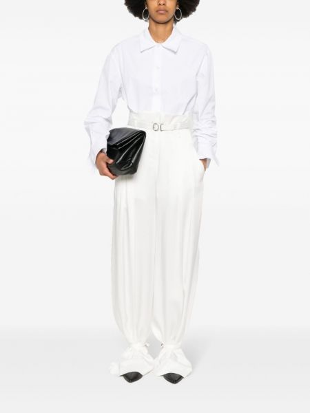 Proste spodnie plisowane z krepy Jil Sander białe