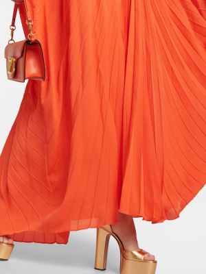 Плисирана копринена миди рокля Valentino оранжево