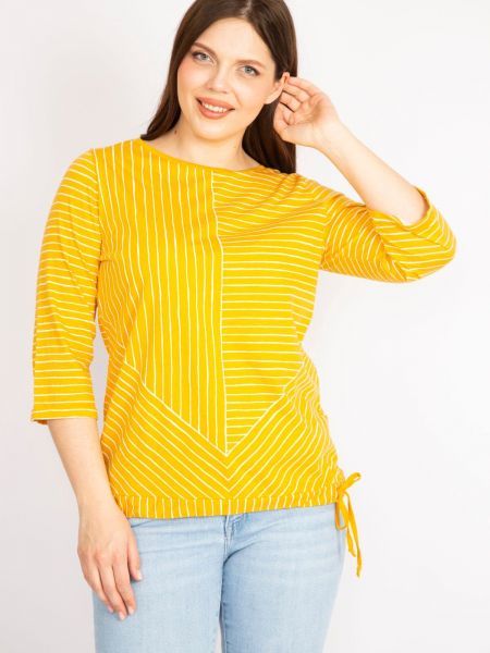 Bluzka sznurowana bawełniana w paski Sans żółta