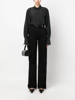 Plisovaná hedvábná košile Totême černá