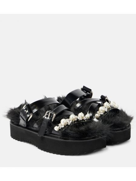 Platform læder pels sandaler Simone Rocha sort