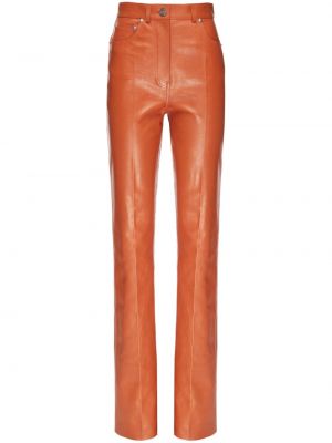 Pantalon droit en cuir avec applique Ferragamo marron