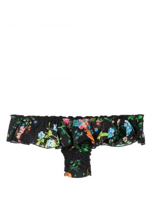 Bikini w kwiatki z nadrukiem z falbankami Cynthia Rowley czarny