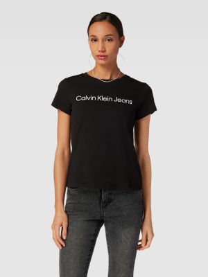 Koszulka slim fit z nadrukiem Calvin Klein Jeans czarna