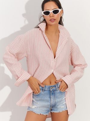 Lanena srajca s črtami Cool & Sexy roza