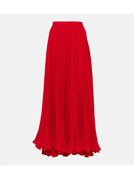 Falda larga plisada de crepé Balmain rojo
