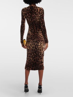 Rochie lunga cu imagine cu model leopard din jacard Dolce&gabbana maro