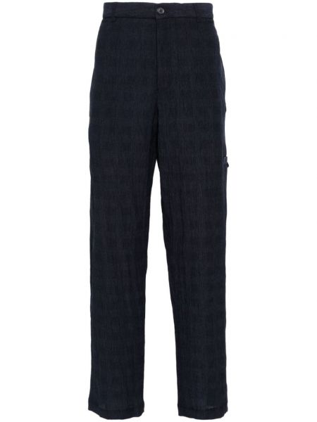 Ravne hlače s karirastim vzorcem Emporio Armani modra