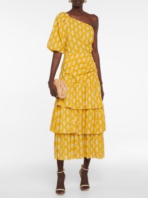 Bombažna svilena dolga obleka s cvetličnim vzorcem Veronica Beard rumena