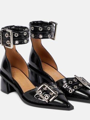 Кожени полуотворени обувки Ganni черно