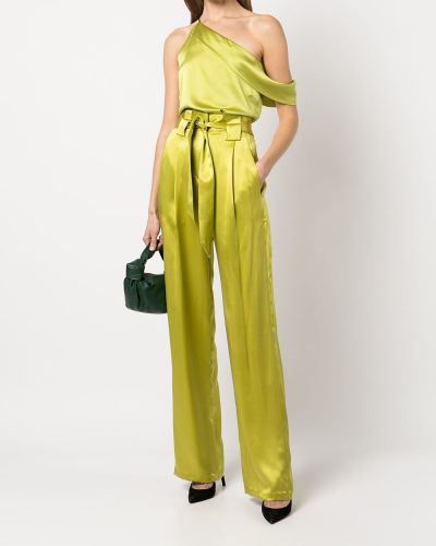 Plisované hedvábné kalhoty Michelle Mason zelené