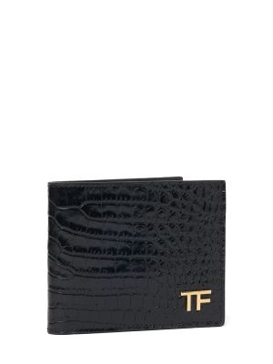 Portafoglio di pelle con stampa Tom Ford nero