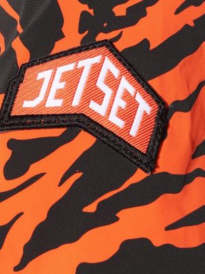 Tigrovaná lyžiarska bunda s potlačou Jet Set oranžová