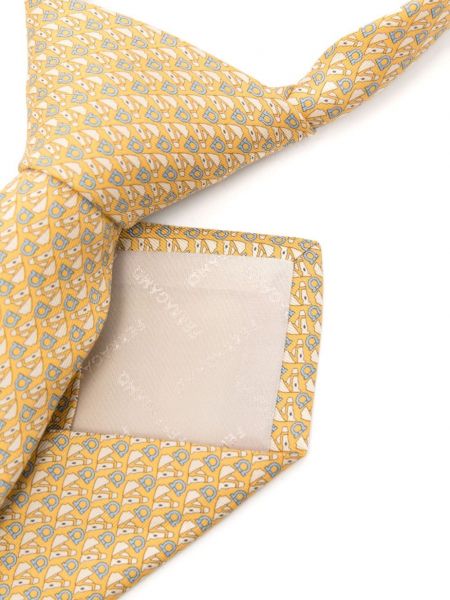 Jedwabny krawat z nadrukiem Ferragamo żółty