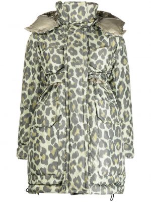 Dūnu jaka ar kapuci ar apdruku ar leoparda rakstu Sacai zaļš