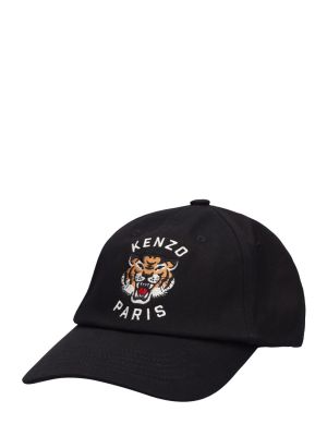 Памучна шапка с козирки бродирана с тигров принт Kenzo Paris черно