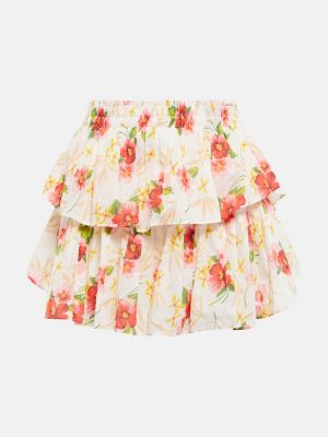 Pamučna mini suknja s cvjetnim printom Loveshackfancy bijela