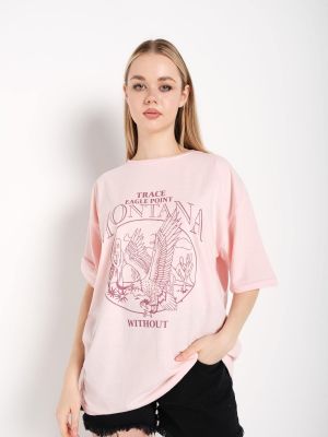 Oversized tričko s potiskem K&h Twenty-one růžové