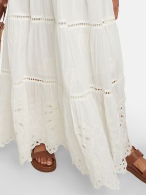 Bavlnené zamatové dlouhé šaty s výšivkou Velvet biela