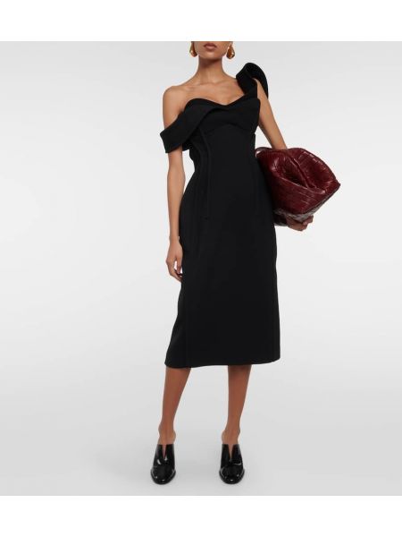 Вълнена миди рокля Bottega Veneta черно