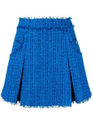 Fustă mini din tweed plisată Balmain albastru