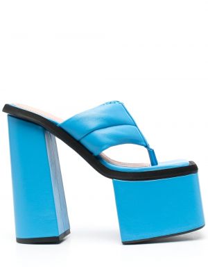 Papuci tip mules din piele cu platformă Andreadamo albastru